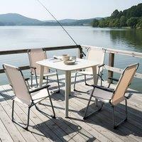Wyld and Coco Beige Folding Garden Chairs Set of 4 Powder Coat Steel Mesh Seats
