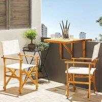 Wyld and Coco Folding Director's Chairs Set 2 Acacia Wood Neutral Fabric Sling in White