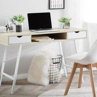 Wyld and Coco 120 x 48cm Office Desk Brown and White with 2 Drawers | Size: 120 x 48 cm