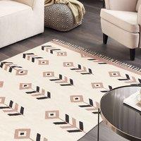 Wyld and Coco Kilim Area Rug Cotton 140 x 200 cm Beige and Black Reversible Low Pile | Size: 140 cm x 200 cm