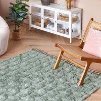 Wyld and Coco Green Hand-Tufted Cotton Rug 140 x 200 cm - Geometric Tassels | Size: 140 cm x 200 cm
