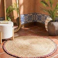 Wyld and Coco Multicolour Round Jute Rug 120cm - Colourful Border in Beige | Size: 120 cm diameter