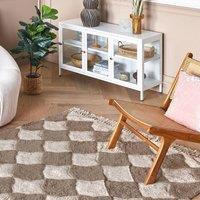 Wyld and Coco Hand-Tufted Cotton Rug 140 x 200 cm Brown Beige Geometric with Tassels | Size: 140 cm x 200 cm