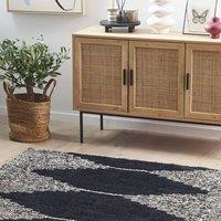 Wyld and Coco Cotton Rug Black and White Geometric Woven Protective Underlay | Size: 140 cm x 200 cm