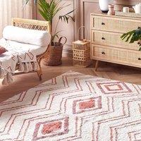 Wyld and Coco Geometric Hand-Tufted Cotton Shag Rug 140 x 200 cm Beige Pink | Size: 140 cm x 200 cm