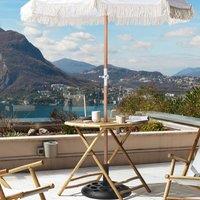 Wyld and Coco 150 cm Round Tilting Parasol White Polyester Canopy Beech Wood Pole