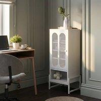 Wyld and Coco One Door White Steel Sideboard Oval Perforated Doors Open Shelf