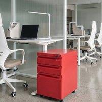 Wyld and Coco Red 3 Drawer Mobile Steel Storage Cabinet Key Lock and Plastic Castors