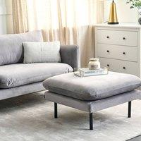 Wyld and Coco Glamour Velvet Square Ottoman Grey Pillow Top Footstool Aluminium