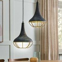 Wyld and Coco Mango Wood Two-Point Pendant Lamp Black Handmade Boho Ceiling Light