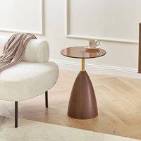 Wyld and Coco Side Table with Tempered Glass Top and Gold Accent Brown Metal Base