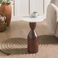 Wyld and Coco Round Side Table - Mango Wood Base with Marble Top Brown