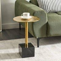Wyld and Coco Gold Round Aluminium Side Table with Black Marble Base 30cm
