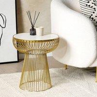 Wyld and Coco Glam Living Side Table - White Marble Top Gloss Gold Frame 42cm