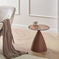 Wyld and Coco Glamour Small Side Table - Tempered Glass Top Brown Metal Cone Base