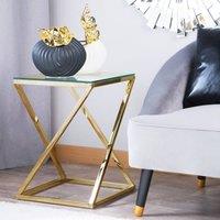 Wyld and Coco Living Glam Geometric Side Table Gold Steel Tempered Glass