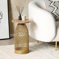 Wyld and Coco 30cm Round Side Table - Mango Wood Top with Gold Metal Base