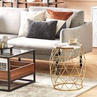 Wyld and Coco Gold Marble-Effect Side Table - 43cm MDF Top Iron Cage Base