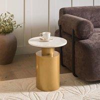 Wyld and Coco White Marble Round Side Table with Gold Metal Base 40 cm