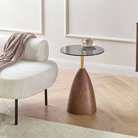 Wyld and Coco Round Side Table Tempered Glass Top Woodlike Iron Base and Gold Accent in Brown