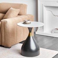 Wyld and Coco Sculptural Side Table 50cm White Sintered Stone Top Black Metal