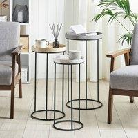 Wyld and Coco Three-Piece Marble-Effect Nesting Side Tables - Black Openwork Frame