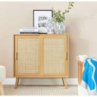 Wyld and Coco Light Brown Rattan Sideboard Two-Door Storage Cabinet