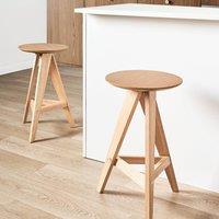 Wyld and Coco Retro Rubberwood Stools Set of 2 Light Brown