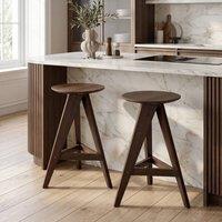 Wyld and Coco Retro Rubberwood Dining Stools Set Dark Brown 2-Pack