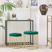 Wyld and Coco Nesting Pouffe Set of 2 - Dark Green Velvet Gold Iron Base