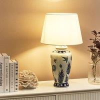Wyld and Coco White and Blue Porcelain Table Lamp with Floral Pattern