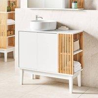Wyld and Coco Washbasin Cabinet White and Light Wood with Bamboo Accents
