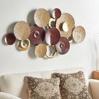 Wyld and Coco Geometric Iron Wall Sculpture Gold Brown Large Horizontal Modern