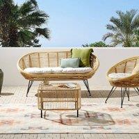 Wyld and Coco 3-Seater Rattan Sofa Set with Coffee Table Natural