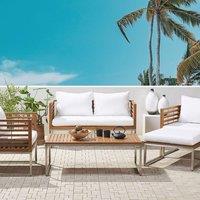 Wyld and Coco Everwood 4-Seater Acacia Garden Sofa Set with White Cushions in Brown
