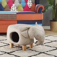 Wyld and Coco Elephant Footstool With Storage - Grey Faux Leather