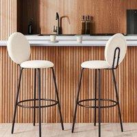 Wyld and Coco Boucle Bar Stools Pair Light Beige Armless Matt Black Legs