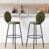 Wyld and Coco Astra Set of 2 Green Boucle Bar Stools with Black Steel Legs