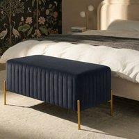 Wyld and Coco Velvet Bench Black Upholstery with Gold Metal Legs 91 x 47 cm