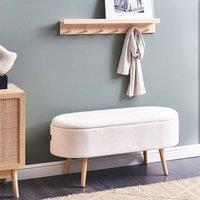Wyld and Coco Oval Storage Bench with Chenille Upholstery and Solid Pine Legs in White