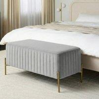 Wyld and Coco Velvet Grey Bench with Gold Metal Legs - 91 x 47 cm