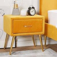 Wyld and Coco Bedside Table - Yellow Velvet Gold Iron Legs 1 Drawer