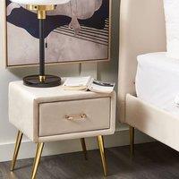 Wyld and Coco Beige Velvet Bedside Table - 1 Drawer Minimalist Nightstand