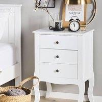 Wyld and Coco Scandi Bedside Table White MDF Three Drawers Cabriole Legs