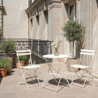 Wyld and Coco 3 Piece Off-White Metal Folding Bistro Set in White