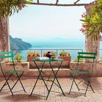 Wyld and Coco Dark Green 3 Piece Folding Bistro Set Steel Slatted Back Space