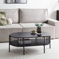 Wyld and Coco Retro Oval Coffee Table Black MDF 103x50 cm with Shelf