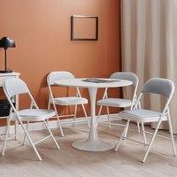 Wyld and Coco Set of 4 Folding Chairs Light Grey Padded Seats White Powder Coat