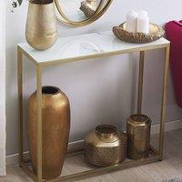 Wyld and Coco Console Table White Marble Effect Tempered Glass Top Gold Base