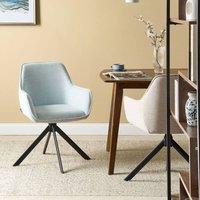 Wyld and Coco Swivel Dining Chair Light Blue Faux-Linen Upholstered Armrest